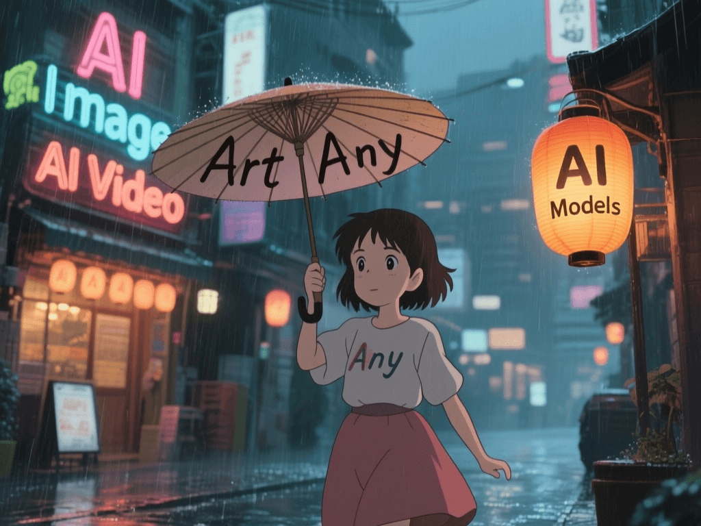 Ghibli-style cityscape with text integration