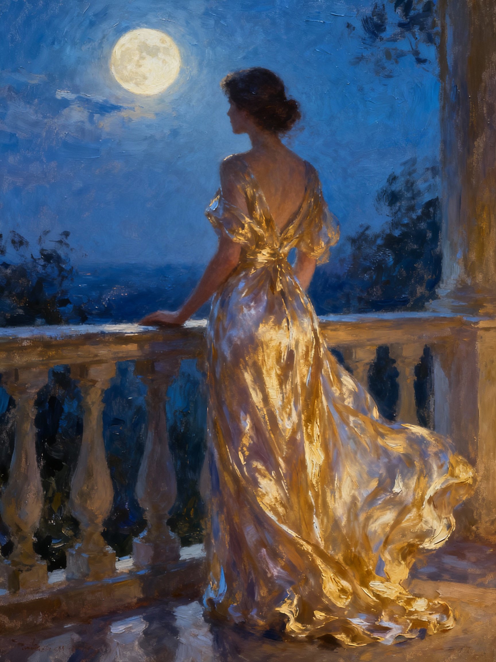 Masterpiece oil painting style artwork created by ArtAny AI Art Generator, featuring a moody urban night portrait.